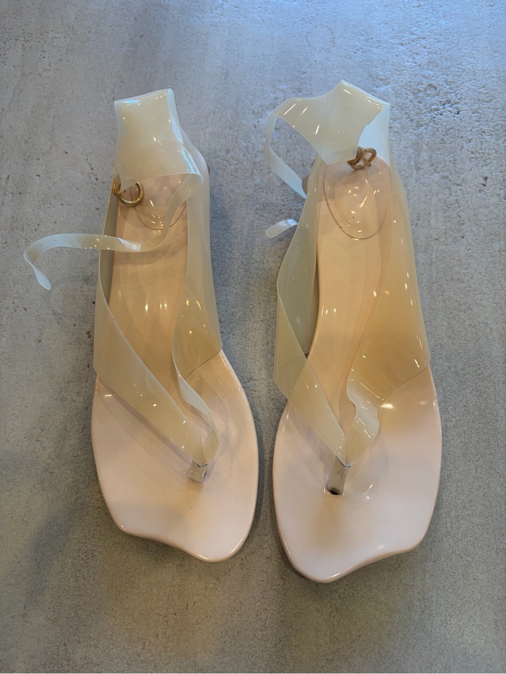 Clear Strap Nude Sandals with Ankle Wrap